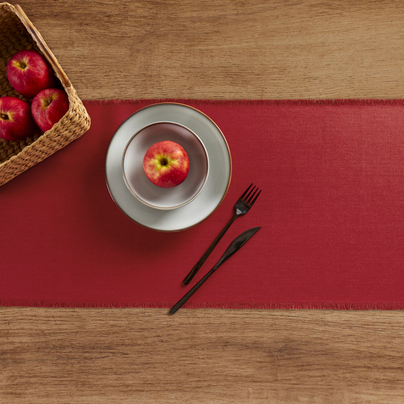 Fringe - 100% Pure Linen Table Runner, 90" x 14" Rectangle, Cherry