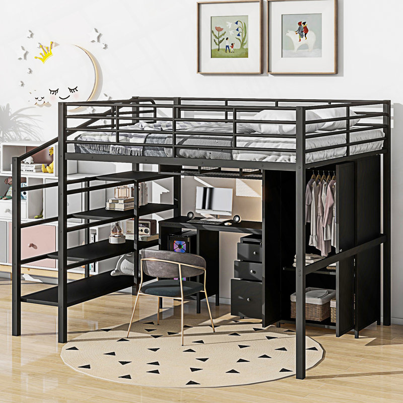 Lit mezzanine en métal avec garde-robe