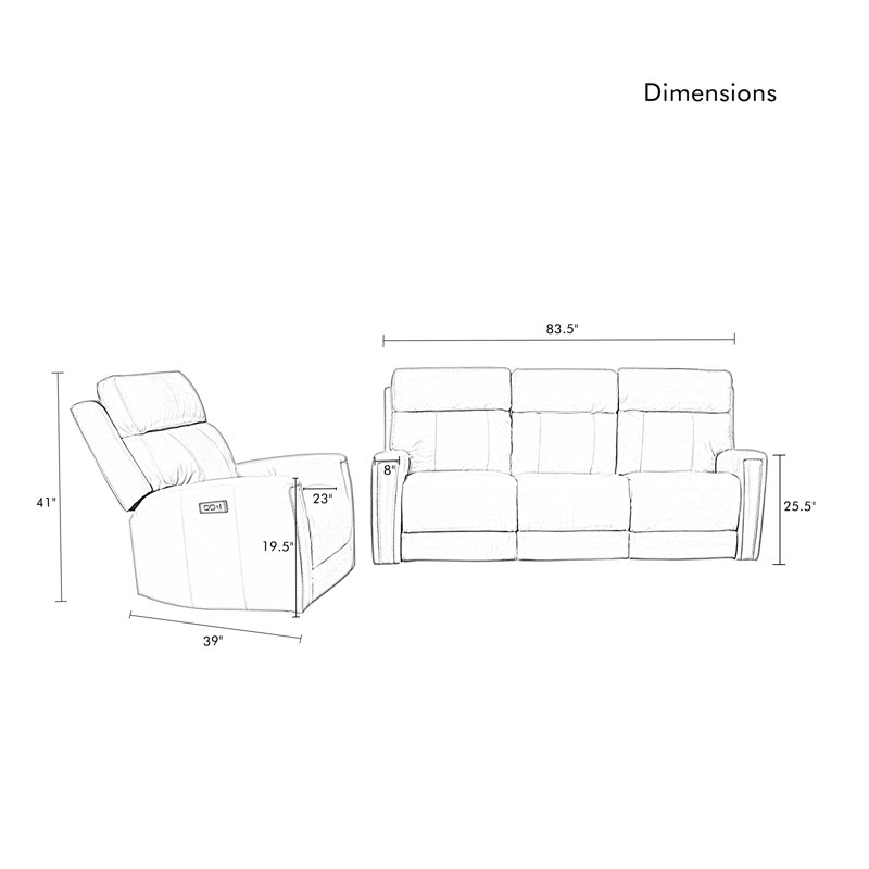Un ensemble de canapés inclinables en cuir fleur double haut de gamme, un fauteuil inclinable et un canapé 3 places avec gravité zéro, appui-tête électrique et charge USB