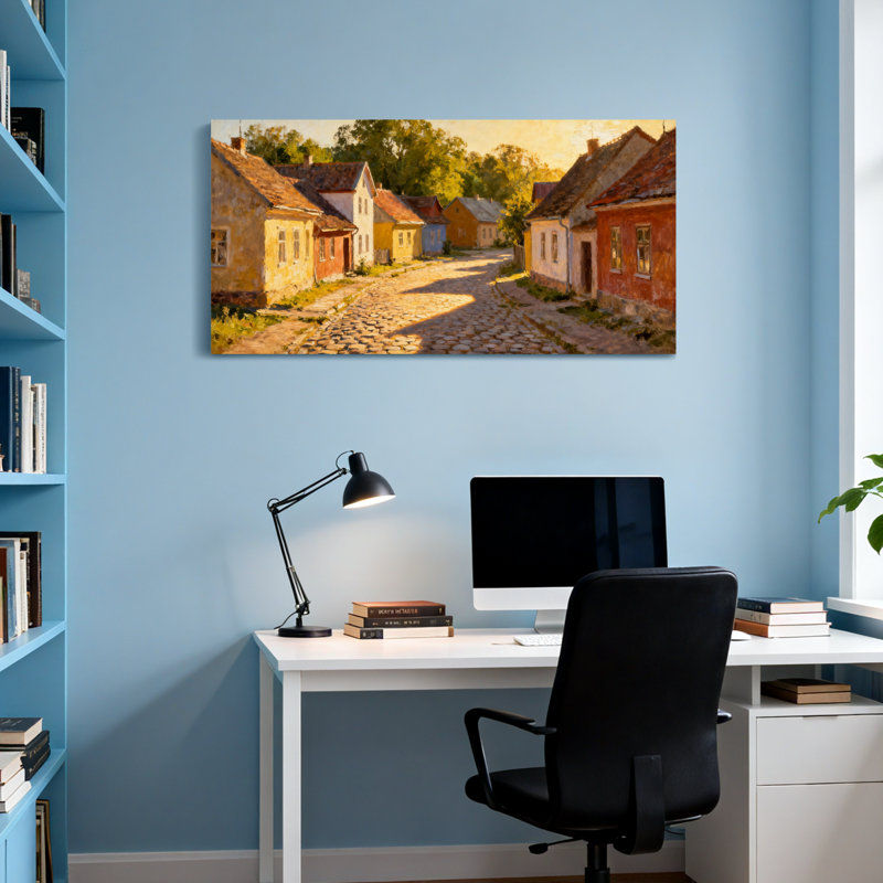 Scénique et paysages urbains, rue de village rustique avec maisons colorées, H 24 po x l 48 po