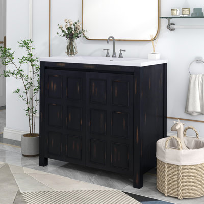 36" Retro Espresso Bathroom Vanity Combo Cabinet