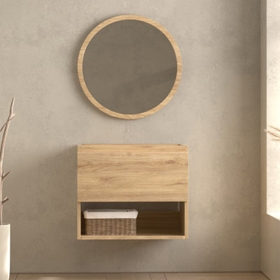 Wall-Mounted 24" Single Bathroom Vanity Base Only With Open Shelf In Natural  (Sink Not Included)
