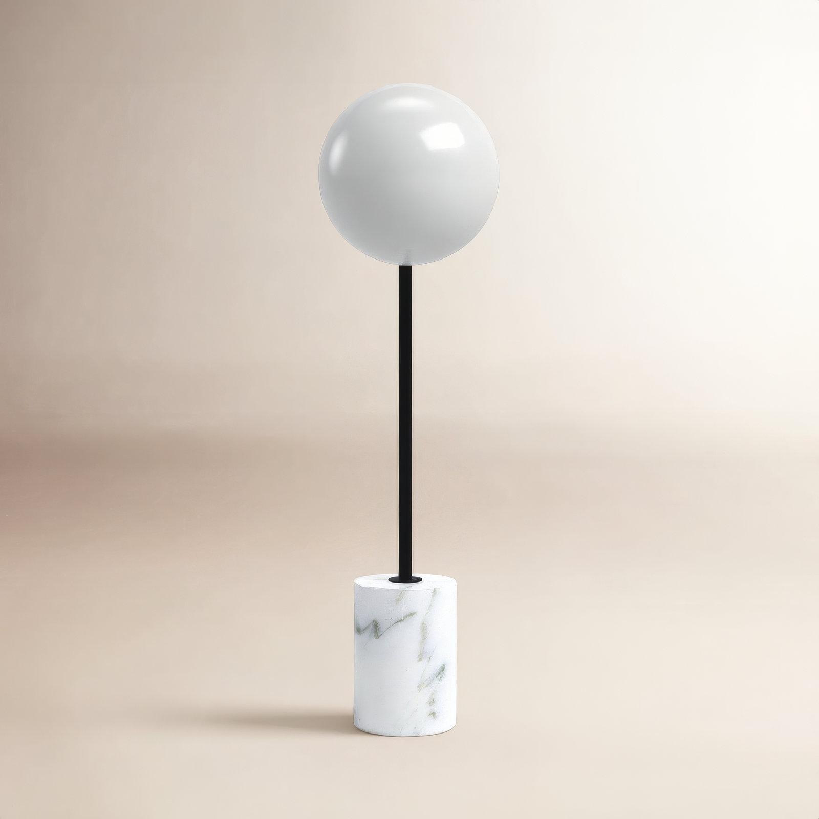 Yearby Marble and Metal Table Lamp with Glass Globe Shade , Black, Frosted White