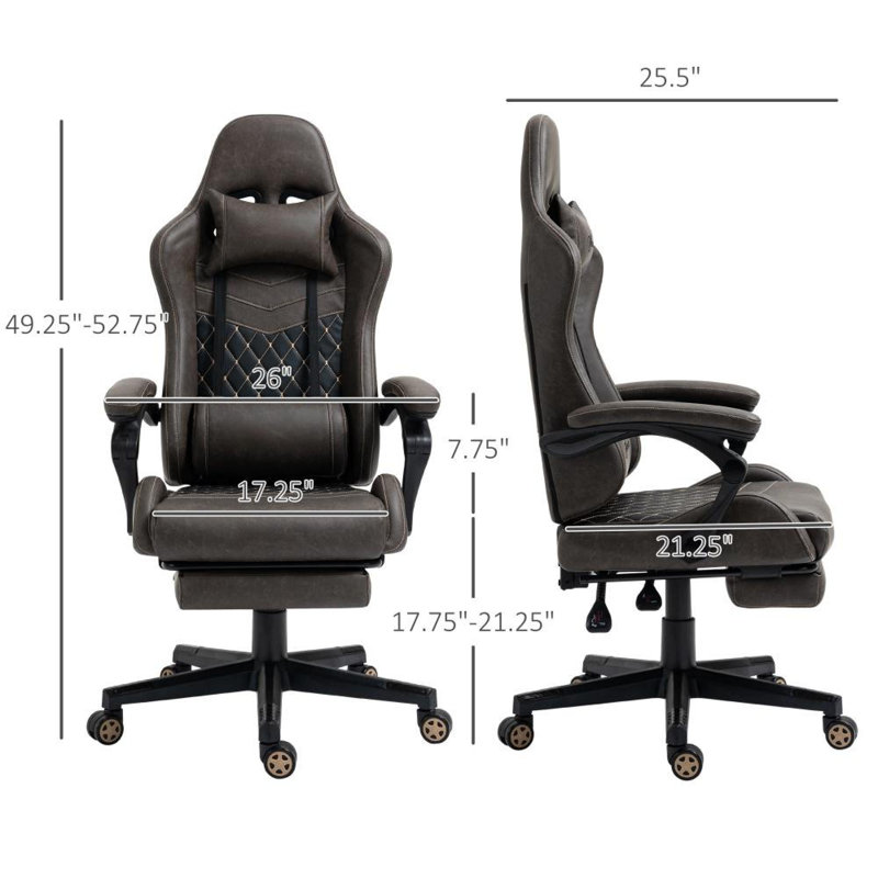 Fauteuil de bureau ergonomique brun en cuir synthétique, style de jeu moderne