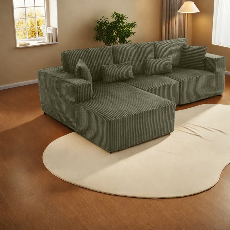 Canapés spacieux en chenille, fauteuil inclinable vert moderne en forme de L pour la maison
