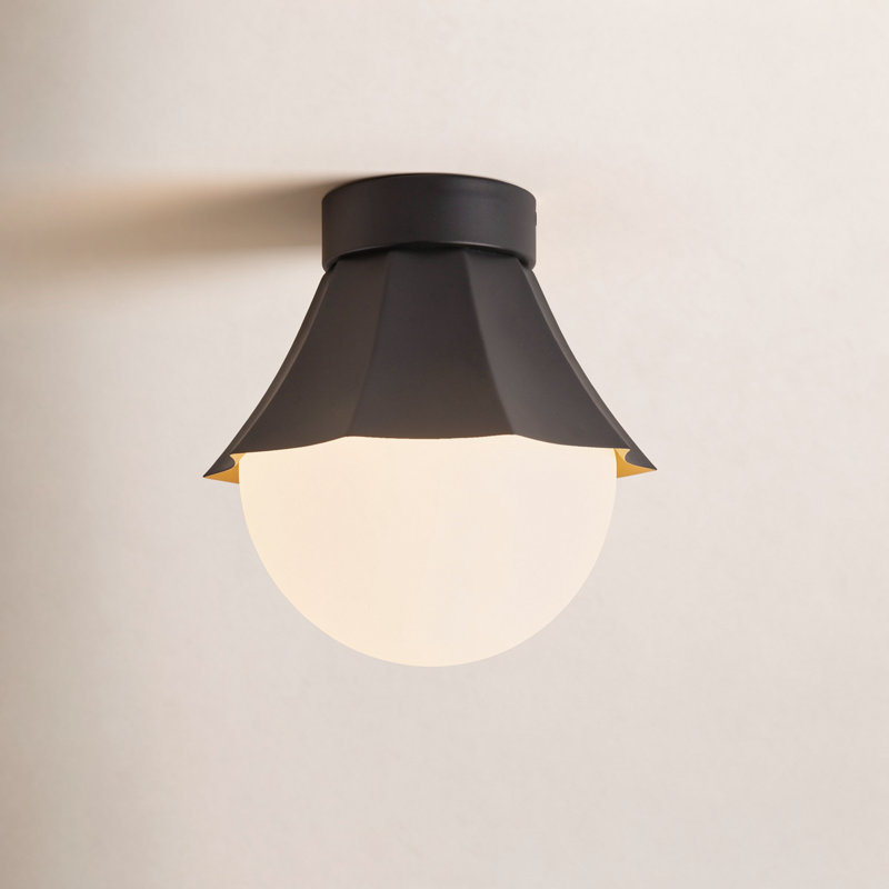 Plafonnier semi-encastré noir mat 12 po avec verre opale Shelton, Noir mat