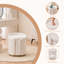 Tabouret de coiffeuse avec rangement, tabouret rond en boucle sans roulettes, pouf pivotant avec revêtement rembourré et base dorée-132969488