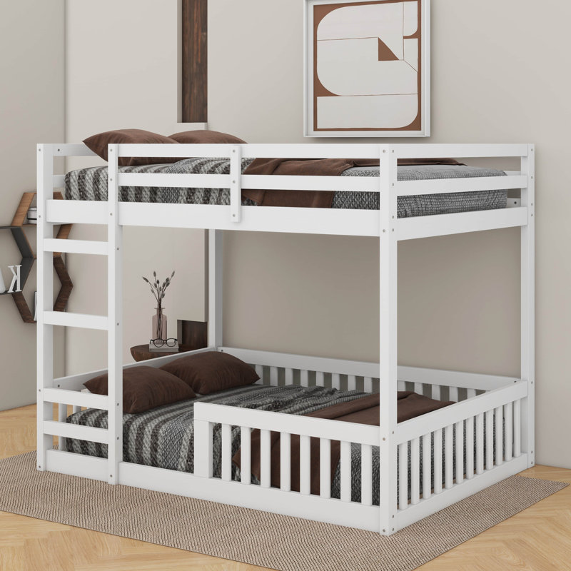 Full Over Full Wood Bunk Bed With Ladder And Guardrails, White