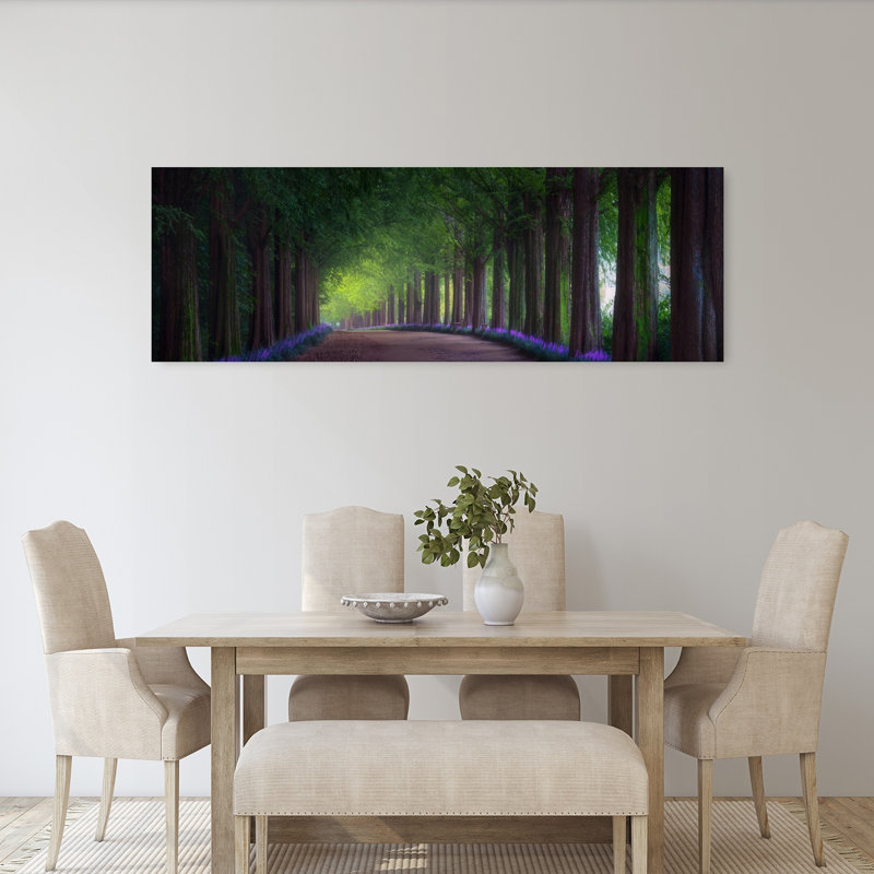 «Enchanted Forest Path Peaceful Serene Tranquil Flower Forest», art mural, H 20 po x l 60 po