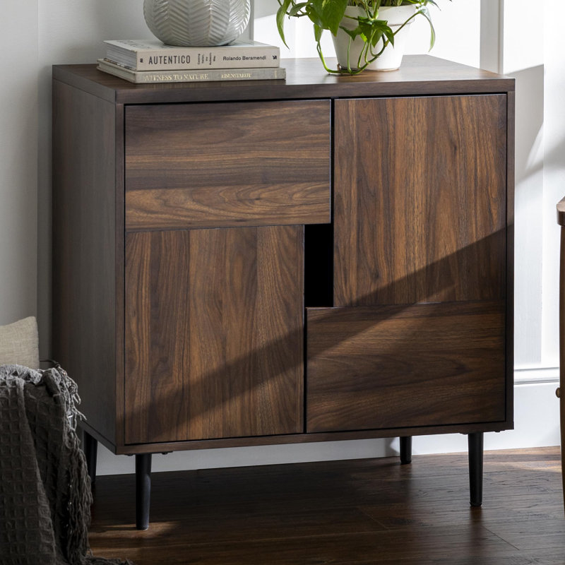 Dark Walnut Freestanding Modern Accent Cabinet with Shelves