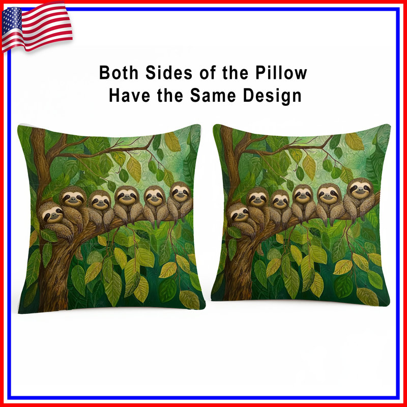 Sloth Throw Pillow, Animal Double Sided Pillows, 14 x 14 inches