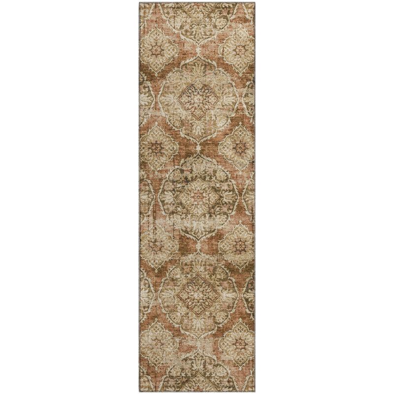 Premium Machine Washable Mayfield AMF2196 panel Rug, 2'3" x 7'6" Runner, Paprika