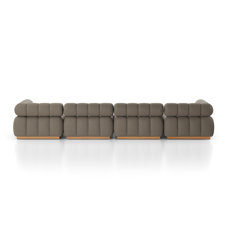 Roma Outdoor 4Pc Sectional W/ Ottoman-Hayes Cream, Alessi Fawn Cushion/Natural Teak Frame