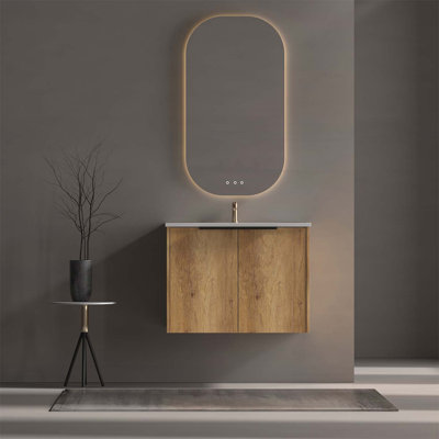 Wall-Mounted Bathroom Vanity with 3D Fluted Panel and Ceramic Integrated Sink