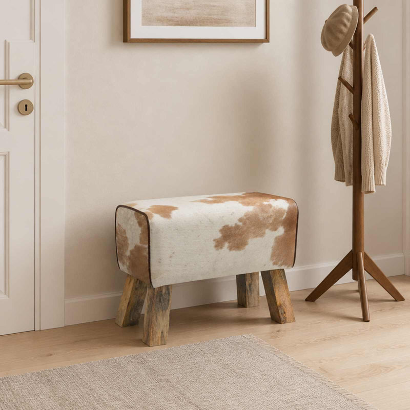 Bench Real Leather Entryway Indoor Hallway Seater Dining, 45 cm H x 60 cm L x 30 cm D, Brown
