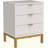 19.7-Inches Modern White And Gold 3-Drawer Nightstand, 25.8" Tall Bedside Table With Storage, Hexagon Pattern Side Table For Bedroom Or Living Room, Elegant End Table With Metal Base