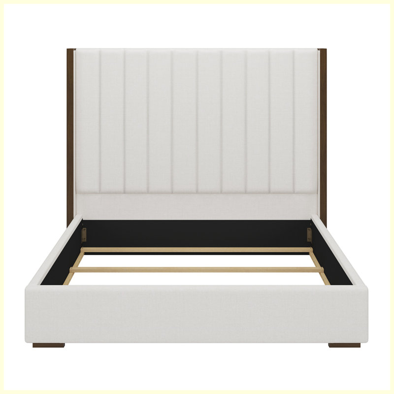 67.5" Tall Headboard Upholstered Bed with Vertical Striped and Wingback Design, King