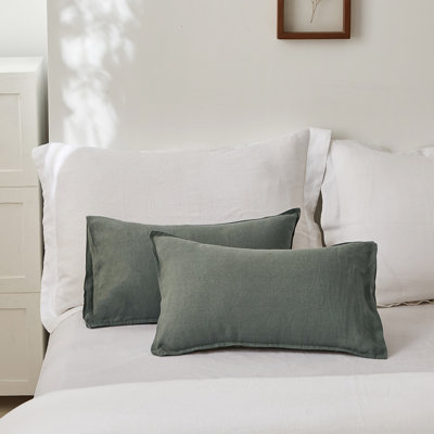 100% Linen Lumbar Pillow Cover 12 X 20 Inches Set Of 2 Rectangular Decorative Throw Cushion Cover