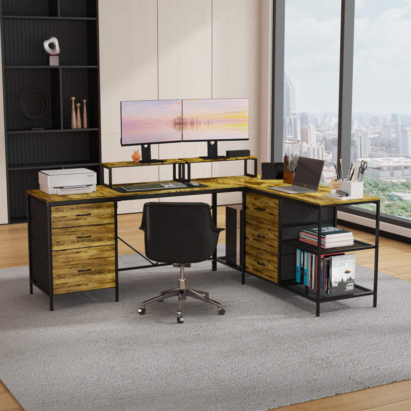 Bureau en L 114 pouces avec prises de courant et USB-C (ne pas inclure les tabourets)