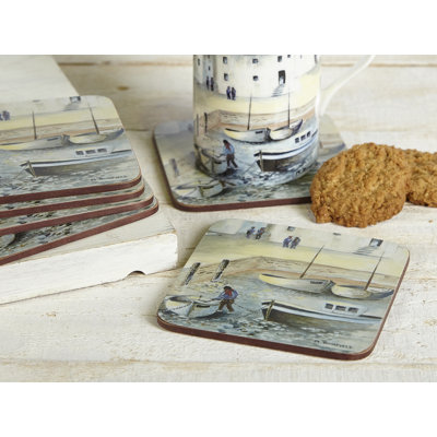 Cornish Harbour Cork Agate Ceramic Jute Leather Crystal Square Round 6 Piece Coaster Set
