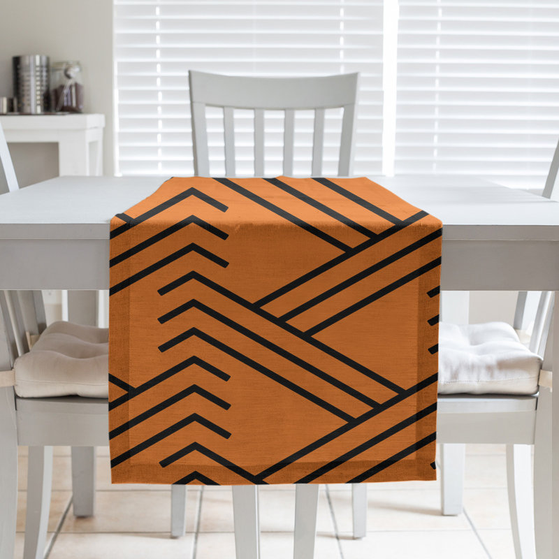 Chemin de table fêtest hol, L 90 po x l 16 po, Orange / Noir, Polyester
