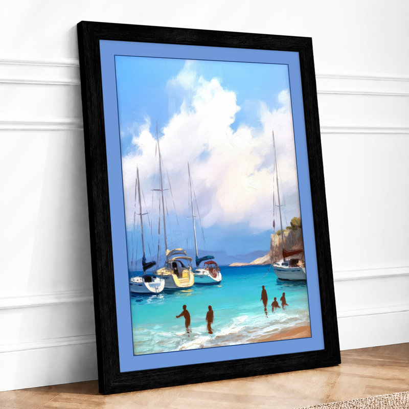 Sailboats In Turquoise Waters Coastal - Print, A2 - 59.4 x 42.0 cm, Black