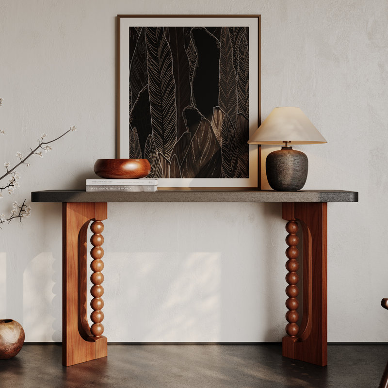 Narrow Console Table, Multi-Purpose Sofa Table for Placement Behind Couches, Rustic Style Accent Table, Sturdy Wood Construction Table with Artistic Base