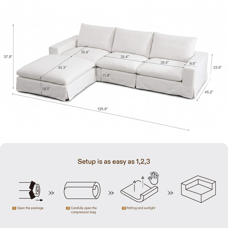 125.9" Oversized Boneless Cloud Couch, Comfy L Shaped Sectional Sofa, Extra Wide & Deep Modular Couches 3 Seater With Ottoman