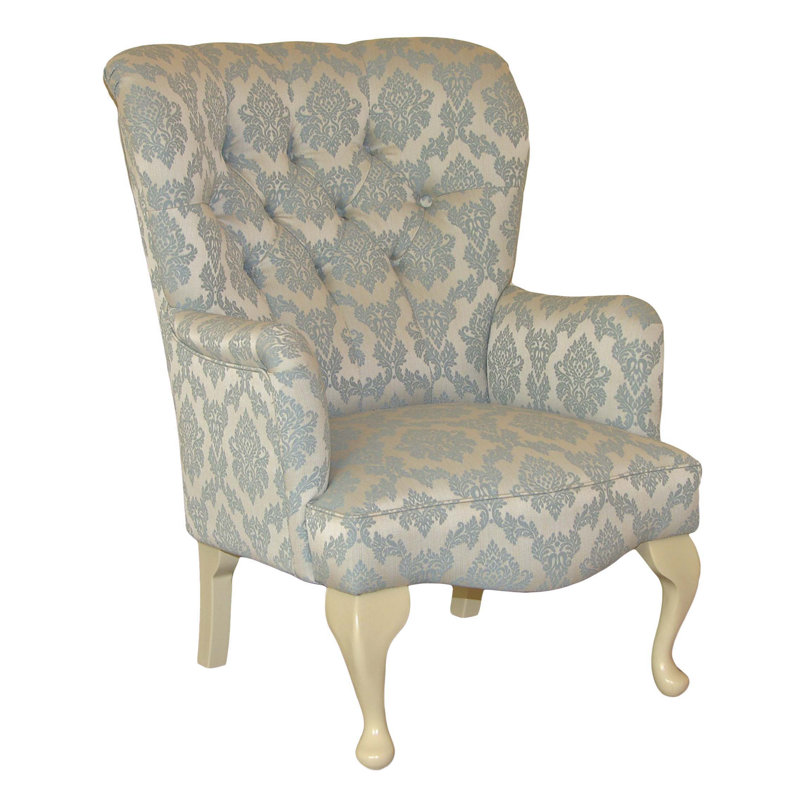 Loretta Upholstered Wingback Chair, Cream, Angelina Blue Pattern