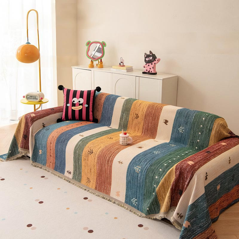 Housses de canapé à rayures colorées Boho Housse de canapé antidérapante pour chien, H 71 po x l 118 po