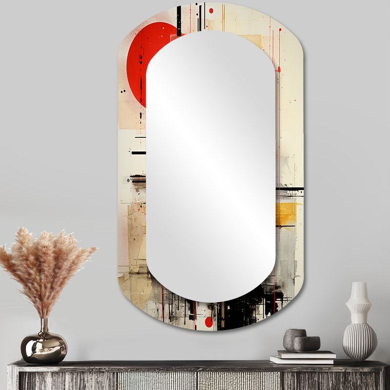 Full Red Moon Mystery - Landscapes Asymmetrical Wall Mirror, Modern Cylinder Decorative Mirror, Printed Metal Art, 43" x 23"