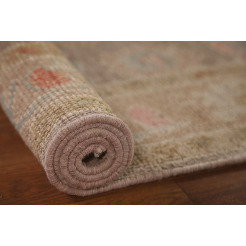 Tapis unique en laine noué à la main brun / beige nouvel âge 2 pi 10 po x 4 pi 11 po Oushak