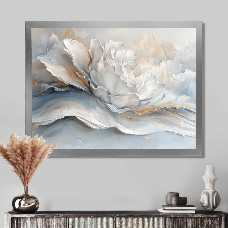 «Grey White Waves of Introspection III», art mural abstrait, H 24 po x l 32 po, Toile tendue, Ne s’applique pas
