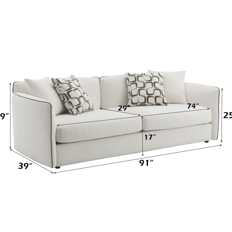 Chenille beige, coussins à 2 places inclus, structure en bois massif, housses de coussin amovibles, profondeur de produit de 39 po, hauteur de 17 po, capacité de poids de 660 lb, largeur de 74 po,