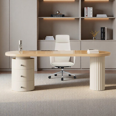 Curved desk for writing in cream simple for home