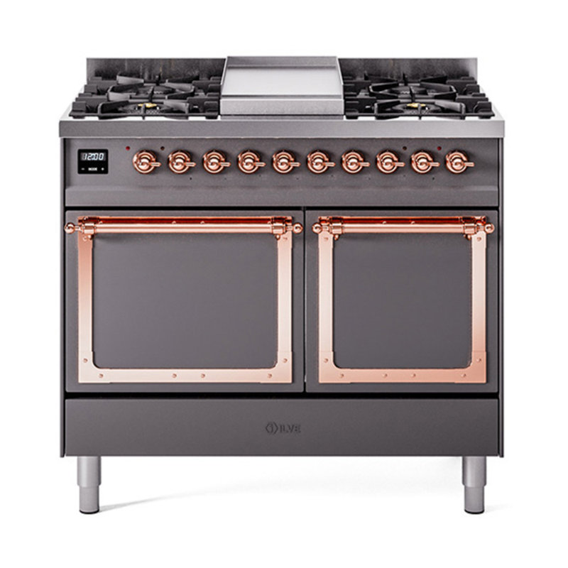 ILVE Nostalgie II Noblesse 40 in Dual Fuel Range, Graphite Matte/Copper, Natural Gas