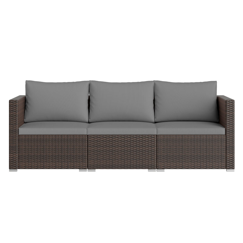 3-Piece Outdoor Patio Sectional Sofa Set With Cushions, Gray, Brown, Gray