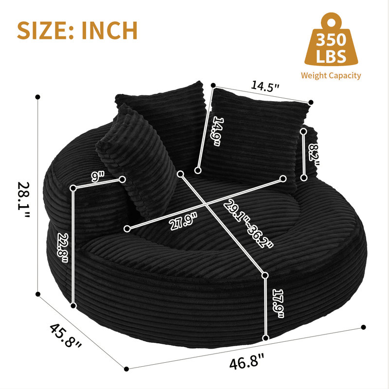 Fauteuil à billes en velours côtelé - Compression - pour enfants / adultes, Noir