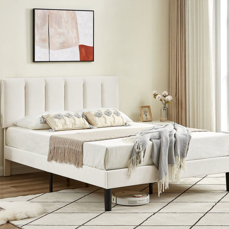 Structure de lit tapissier Auxter, Lit double, Blanc