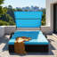 Chaise longue d'extérieur à structure en acier avec auvent courbé, dossier réglable, table d'appoint cachée et accoudoirs arqués-731934280