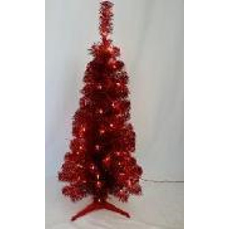 Arbre de Noël artificiel pré-éclairé pré-éclairé - rouge, 7', Illuminée