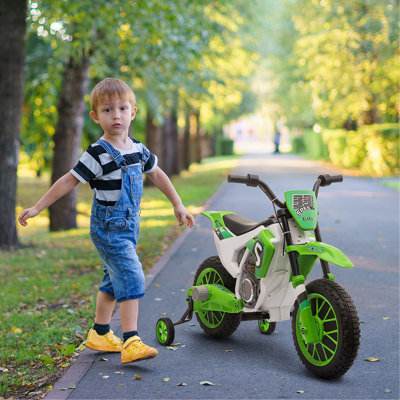 Aosom 12V Kids Motorcycle Dirt Bike Electric Battery-Powered Ride-On Toy Off-Road Street Bike With Charging Battery, Training Wheels Green