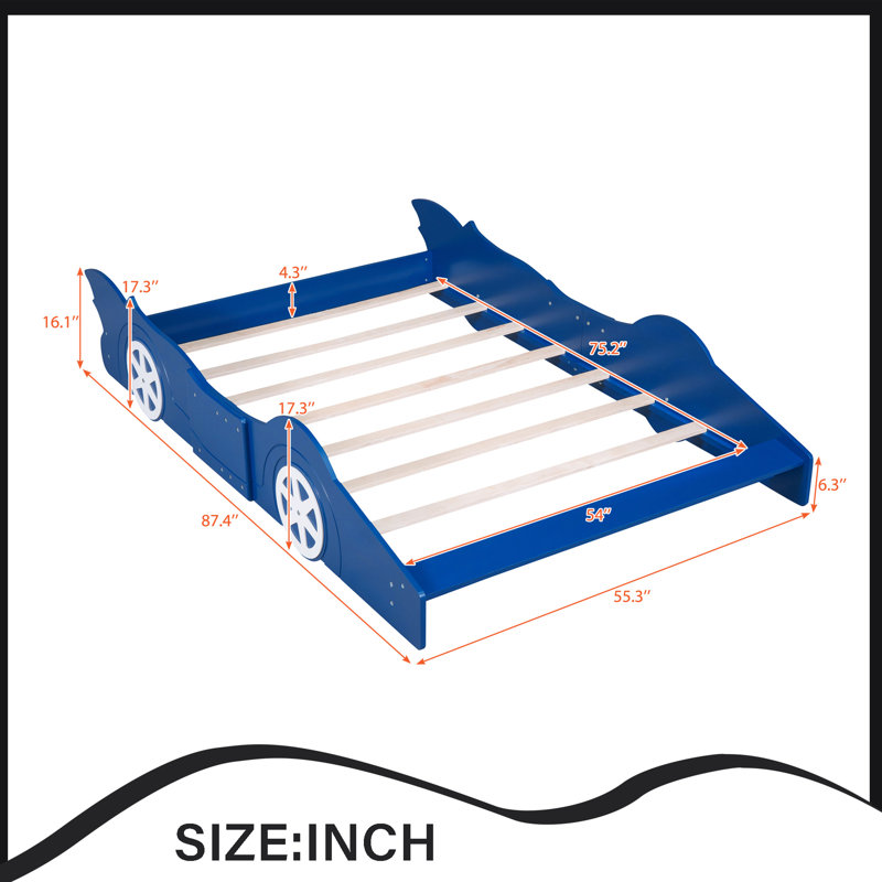  Lit plateforme avec roulettes Race, Bleu, Double