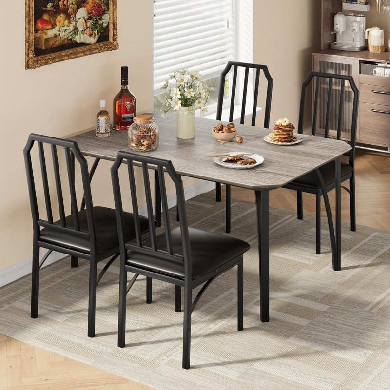 Morrigan 4 - Person Four Leg Dining Set, Gray, 5