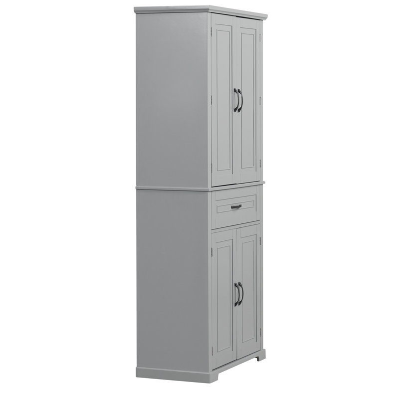 Armoire de salle de bain grise, portes, tiroir, tablette réglable, matériaux de rangement grande capacité, Gris