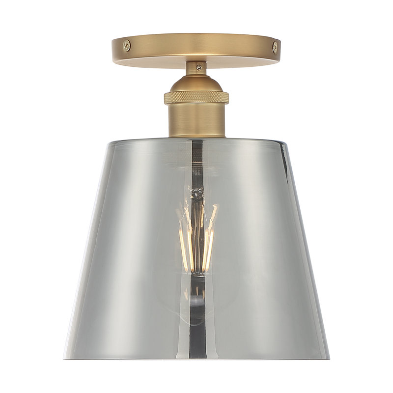 Plafonnier semi-encastré 1 lumière Annette, Laiton brossé / verre fumé, H 9 po x l 7,25 po x P 7,25 po