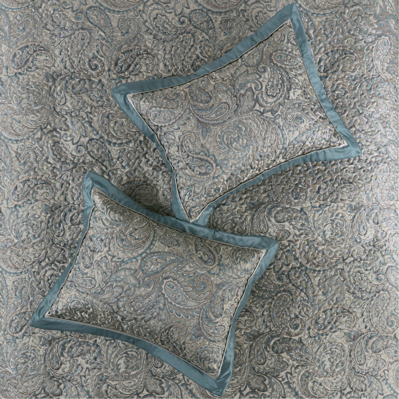 Ensemble de couvre-lit luxueux en jacquard avec taies décoratives assorties et coussins décoratifs, hypoallergénique et lavable à la machine, bleu sarcelle