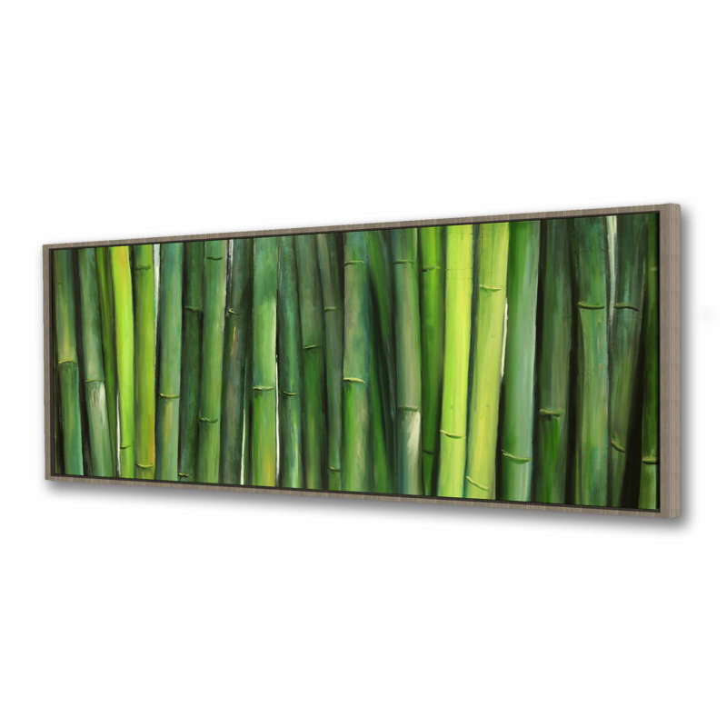 Toile de bambou vert | Décoration murale botanique asiatique, H 17,25 po x l 49,25 po