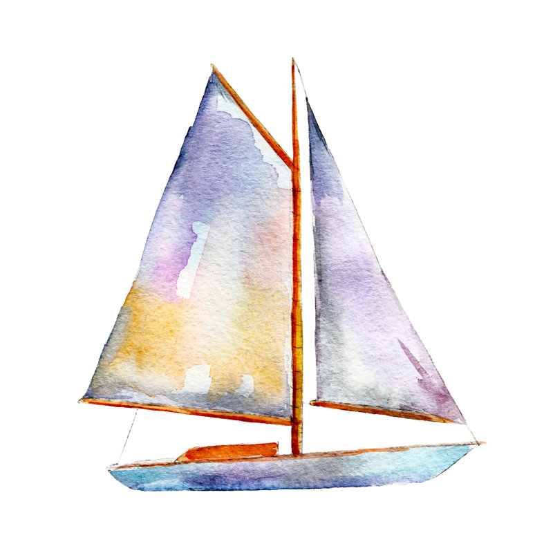 Watercolor Sailboat by Viktor Kashin - Wrapped Canvas Painting, 30cm H x 30cm W x 3.8cm D