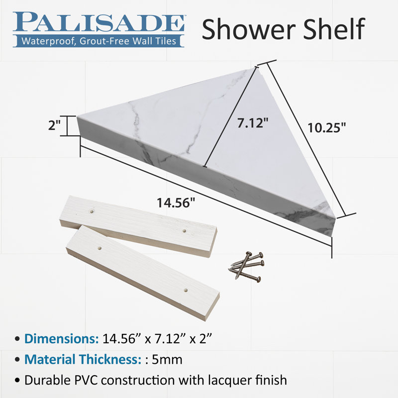 Palisade Vinyl Waterproof Corner Shower Shelf in Carrara Marble/Urban Glacier, Carrara Marble/Urban Glacier